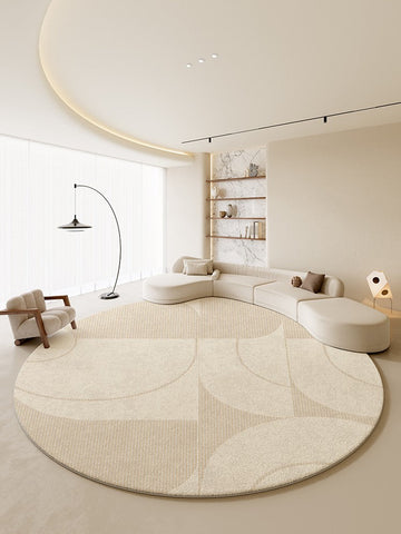 Modern Rugs under Coffee Table, Abstract Modern Round Rugs for Bedroom, Geometric Circular Rugs for Dining Room, Cream Color Contemporary Modern Rugs-HomePaintingDecor
