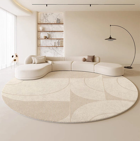 Geometric Circular Rugs for Dining Room, Cream Color Contemporary Modern Rugs, Modern Rugs under Coffee Table, Abstract Modern Round Rugs for Bedroom-HomePaintingDecor