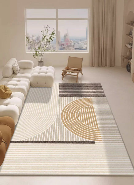 Contemporary Soft Rugs for Living Room, Bedroom Modern Rugs, Cream Color Geometric Modern Rugs, Modern Rugs for Dining Room-HomePaintingDecor
