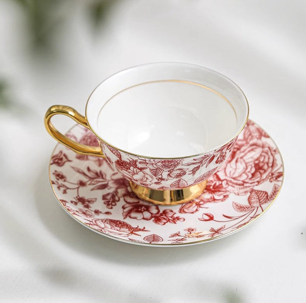 Creative Bone China Porcelain Tea Cup Set, Beautiful British Tea Cups, Elegant Flower Ceramic Cups, Unique Royal Coffee Cup and Saucer