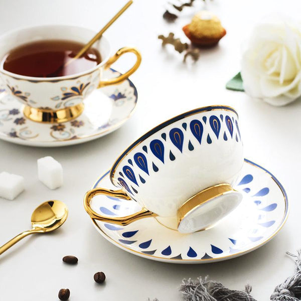 Tea Cup and Saucer, Coffee Cups with Gold Trim and Gift Box, British Tea Cups, Porcelain Coffee Cups, Latte Coffee Cups-HomePaintingDecor