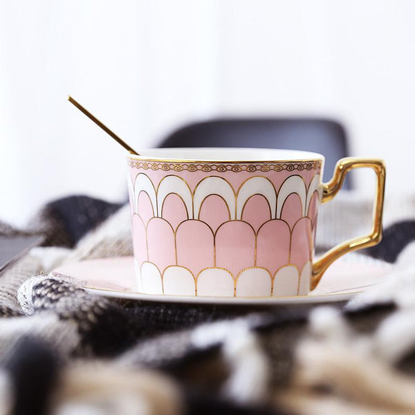Elegant Porcelain Coffee Cups, Latte Coffee Cups with Gold Trim and Gift Box, British Tea Cups, Tea Cup and Saucer-HomePaintingDecor