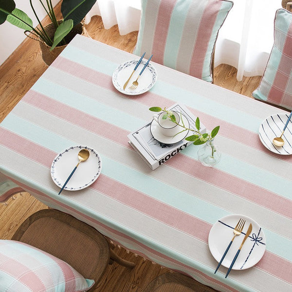Pink Stripe Cotton and Linen Tablecloths, Rectangular Tablecloth for Oval Table, Rectangular Table Covers for Coffee Table, Modern Table Cloths for Dining Room-HomePaintingDecor