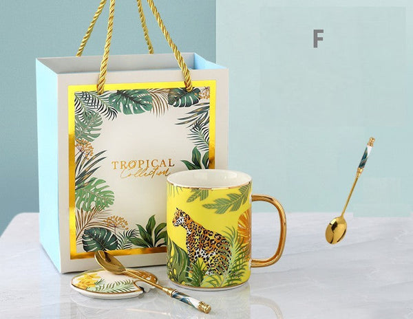 Peacock Porcelain Cups, Large Capacity Jungle Animal Porcelain Mugs, Unique Ceramic Mugs in Gift Box, Creative Ceramic Mugs for Office-HomePaintingDecor