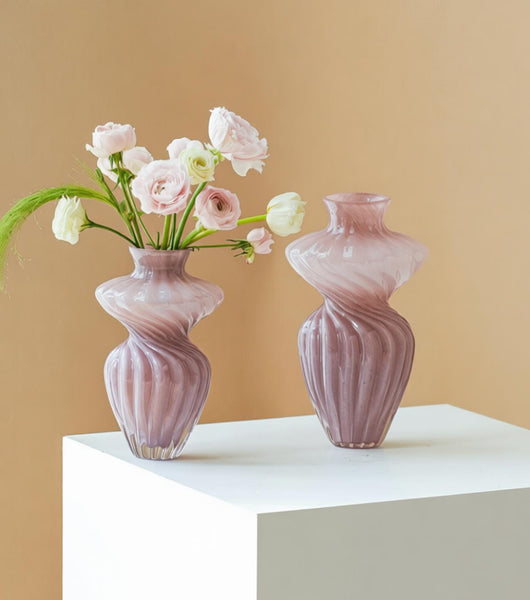 Modern Vases for Living Room, Mid Century Pink Vases for Flowers, Handmade Contemporary Glass Vases, Unique Decorative Glass Vase, Centerpiece Vases on Table-HomePaintingDecor