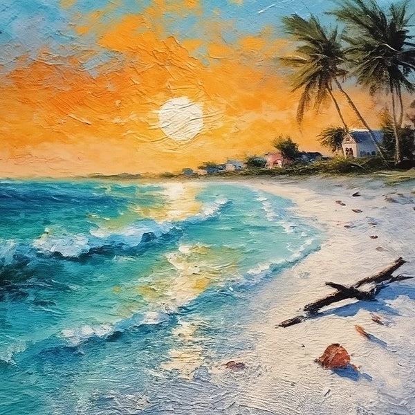 Original Small Landscape Paintings, Florida Seashore Beach Palm Tree Painting, Heavy Texture Canvas Art, Small Palette Knife Oil Paintings, Easy Landscape Painting Ideas, Simple Small Canvas Paintings-HomePaintingDecor