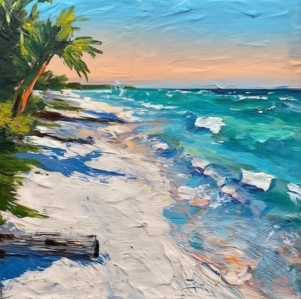 Small Palette Knife Oil Paintings, Easy Landscape Painting Ideas, Simple Small Canvas Paintings, Original Small Landscape Paintings, Florida Seashore Beach Painting, Heavy Texture Canvas Art-HomePaintingDecor