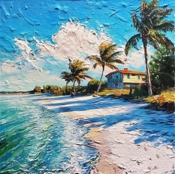 Original Small Landscape Paintings, Heavy Small Palette Knife Oil Paintings, Florida Seashore Beach Painting, Heavy Texture Canvas Art, Easy Landscape Painting Ideas, Simple Small Canvas Paintings-HomePaintingDecor