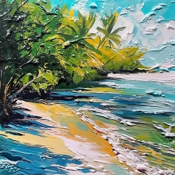 Original Small Landscape Paintings, Florida Seashore Beach Painting, Heavy Texture Canvas Art, Small Palette Knife Oil Paintings, Easy Landscape Painting Ideas, Simple Small Canvas Paintings-HomePaintingDecor