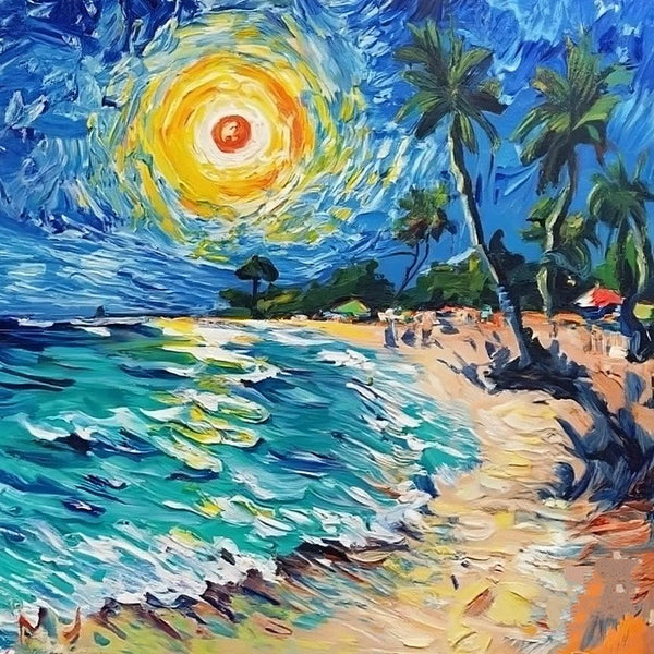 Small Palette Knife Oil Paintings, Original Small Landscape Paintings, Florida Seashore Beach Painting, Easy Landscape Painting Ideas, Simple Small Canvas Paintings, Heavy Texture Canvas Artwork-HomePaintingDecor