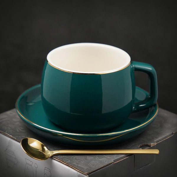 Ceramic Cup and Saucer for Office, Round Coffee Cup and Saucer Set, White Coffee Cup, Green Coffee Mug, Black Coffee Cups, Elegant Porcelain Coffee Cups