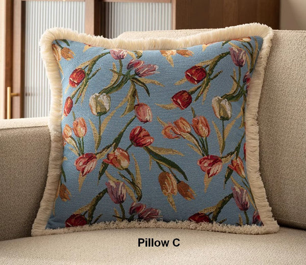 Decorative Sofa Pillows for Couch, Tulip Flower Pillow Covers, Large Flower Decorative Pillows for Bedroom, Farmhouse Decorative Pillows-HomePaintingDecor