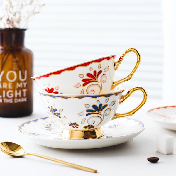 Porcelain Coffee Cups, British Tea Cups, Tea Cups and Saucers, Coffee Cups with Gold Trim and Gift Box, Latte Coffee Cups-HomePaintingDecor