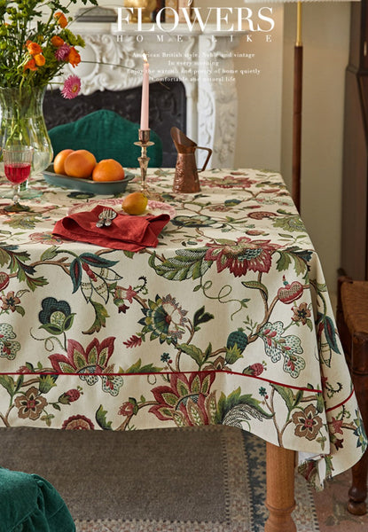 Spring Flower Table Cover for Kitchen, Large Modern Rectangular Tablecloth Ideas for Dining Room Table, Rustic Garden Floral Tablecloth for Round Table-HomePaintingDecor