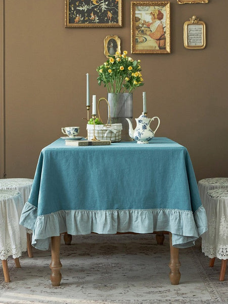 Blue Modern Table Cloth, Ramie Tablecloth for Home Decoration, Extra Large Rectangle Tablecloth for Dining Room Table, Square Tablecloth for Round Table-HomePaintingDecor