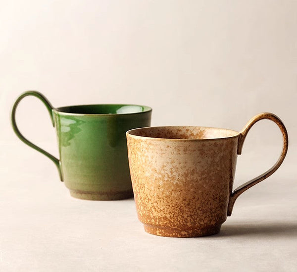 Modern Handmade Pottery Coffee Cup, Creative Brown Green Blue Ceramic Coffee Mugs, Large Unique Tea Cup, Large Capacity Coffee Cups-HomePaintingDecor