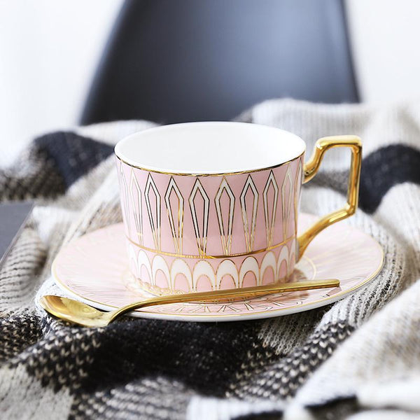 Latte Coffee Cups with Gold Trim and Gift Box, British Tea Cups, Elegant Porcelain Coffee Cups, Tea Cup and Saucer-HomePaintingDecor