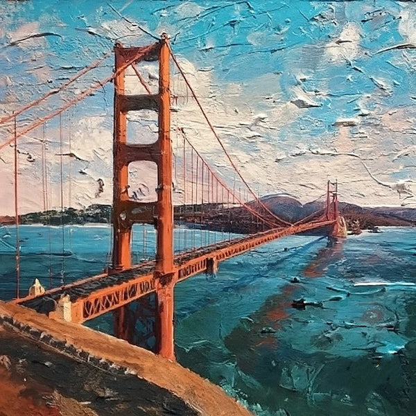 Easy Landscape Painting Ideas, Simple Small Canvas Paintings, Golden Gate Bridge Sunrise Painting, Original Small Landscape Paintings, Heavy Texture Canvas Art, Small Palette Knife Oil Paintings-HomePaintingDecor