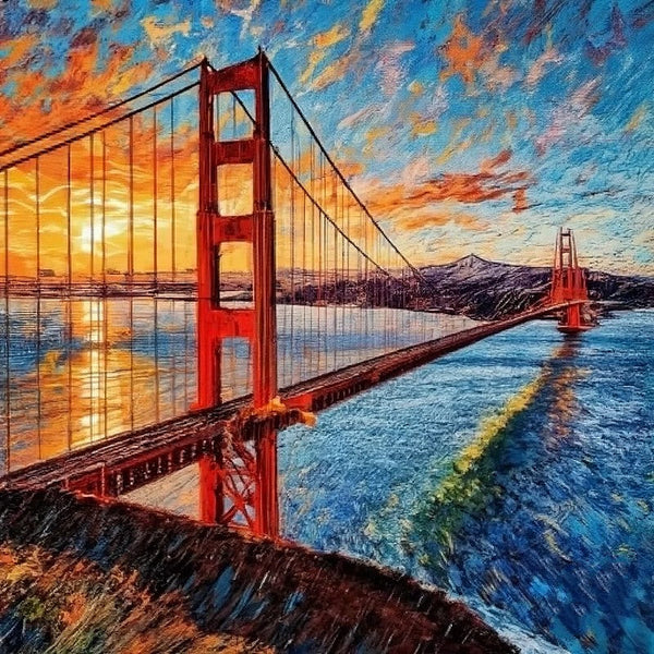 Simple Small Canvas Paintings, Golden Gate Bridge Sunrise Painting, Original Small Landscape Paintings, Heavy Texture Canvas Art, Small Palette Knife Oil Paintings, Easy Landscape Painting Ideas-HomePaintingDecor