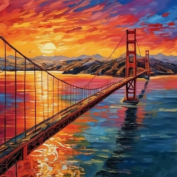 Original Small Landscape Paintings, Golden Gate Bridge Sunset Painting, Heavy Texture Canvas Art, Small Palette Knife Oil Paintings, Easy Landscape Painting Ideas, Simple Small Canvas Paintings-HomePaintingDecor