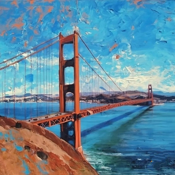 Small Palette Knife Oil Paintings, Easy Landscape Painting Ideas, Simple Small Canvas Paintings, Golden Gate Bridge Painting, Original Small Landscape Paintings, Heavy Texture Canvas Art-HomePaintingDecor