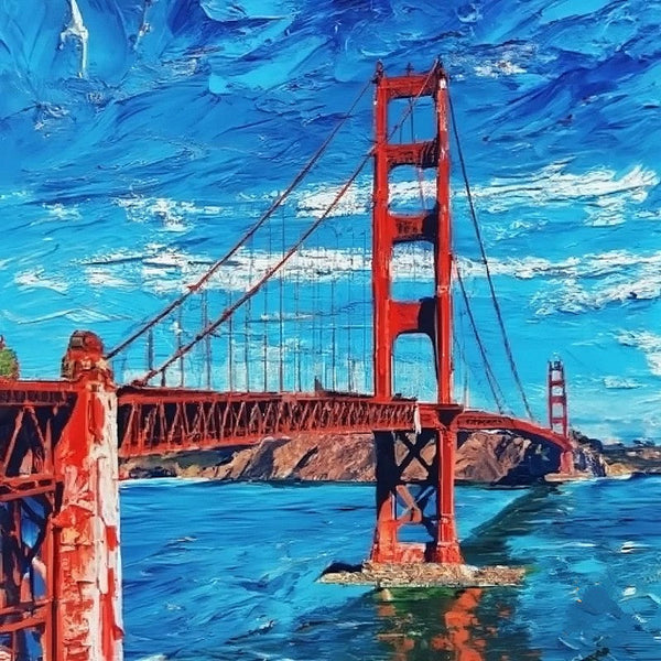 Simple Small Canvas Paintings, Golden Gate Bridge Painting, Original Small Landscape Paintings, Heavy Texture Canvas Art, Small Palette Knife Oil Paintings, Easy Landscape Painting Ideas-HomePaintingDecor