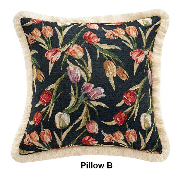 Large Flower Decorative Pillows for Bedroom, Decorative Sofa Pillows for Couch, Tulip Flower Pillow Covers, Farmhouse Decorative Pillows-HomePaintingDecor