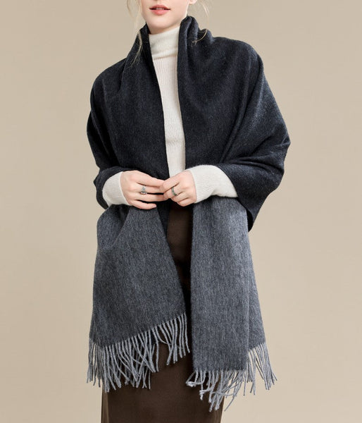 Gifts for Her, Long Wool Scarf, Soft Wool Scarf for Women, Black and Medium Gray Fashion Scarf, Warm Cape, Evening Wrap, Christmas Gift, Winter Shawl, Elegant Shawl-HomePaintingDecor