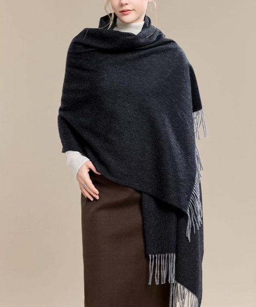 Gifts for Her, Long Wool Scarf, Soft Wool Scarf for Women, Black and Medium Gray Fashion Scarf, Warm Cape, Evening Wrap, Christmas Gift, Winter Shawl, Elegant Shawl-HomePaintingDecor