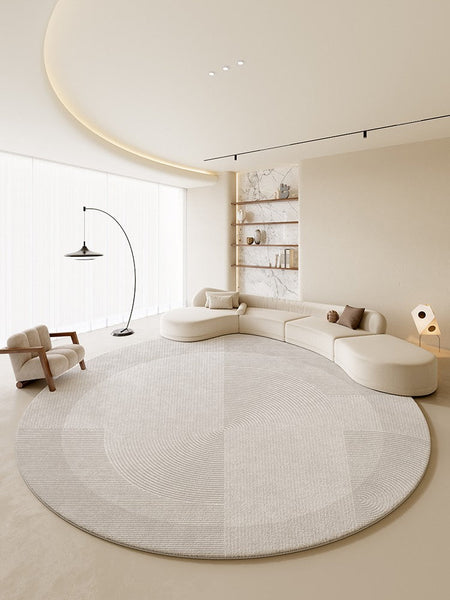 Large Grey Geometric Floor Carpets, Modern Living Room Round Rugs, Abstract Circular Rugs under Dining Room Table, Bedroom Modern Round Rugs-HomePaintingDecor