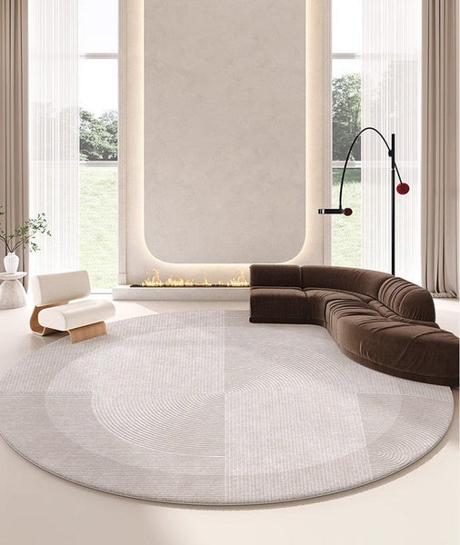 Grey Geometric Floor Carpets, Abstract Circular Rugs under Dining Room Table, Modern Living Room Round Rugs, Bedroom Modern Round Rugs-HomePaintingDecor