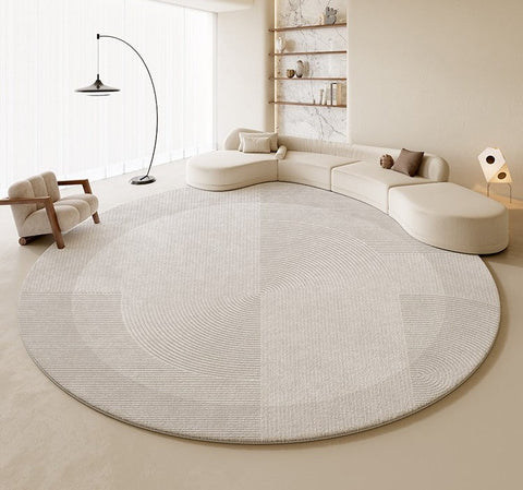 Large Grey Geometric Floor Carpets, Modern Living Room Round Rugs, Abstract Circular Rugs under Dining Room Table, Bedroom Modern Round Rugs-HomePaintingDecor