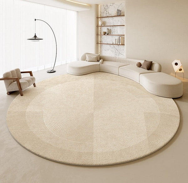 Dining Room Modern Rugs, Cream Color Round Rugs under Coffee Table, Large Modern Rugs in Living Room, Contemporary Circular Rugs in Bedroom-HomePaintingDecor
