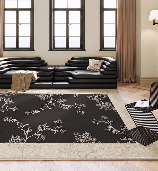 Bedroom Modern Rugs, French Style Flower Pattern Rugs for Interior Design, Contemporary Modern Rugs under Dining Room Table, Flower Pattern Modern Rugs for Living Room-HomePaintingDecor