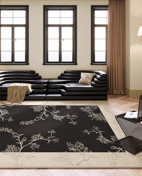 Bedroom Modern Rugs, French Style Flower Pattern Rugs for Interior Design, Contemporary Modern Rugs under Dining Room Table, Flower Pattern Modern Rugs for Living Room-HomePaintingDecor