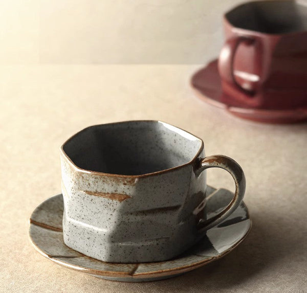 Unique Tea Cup and Saucer, 8 oz Modern Handmade Pottery Coffee Cup, Creative Ceramic Coffee Cup with Saucer, Tea Cup Set for Traditional Afternoon Tea-HomePaintingDecor