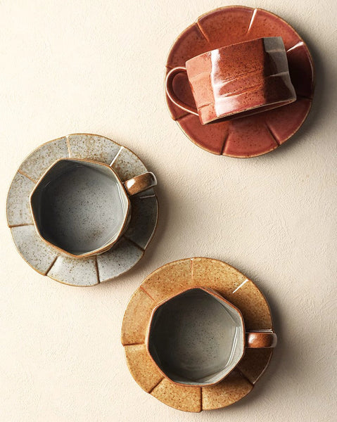 Unique Tea Cup and Saucer, 8 oz Modern Handmade Pottery Coffee Cup, Creative Ceramic Coffee Cup with Saucer, Tea Cup Set for Traditional Afternoon Tea-HomePaintingDecor