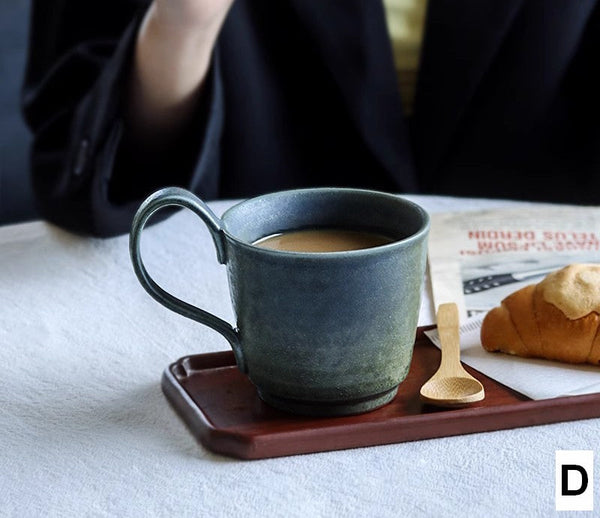 Modern Handmade Pottery Coffee Cup, Creative Brown Green Blue Ceramic Coffee Mugs, Large Unique Tea Cup, Large Capacity Coffee Cups-HomePaintingDecor