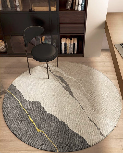 Modern Rugs for Dining Room, Abstract Contemporary Round Rugs under Chairs, Circular Area Rugs for Bedroom, Geometric Modern Rugs for Living Room-HomePaintingDecor