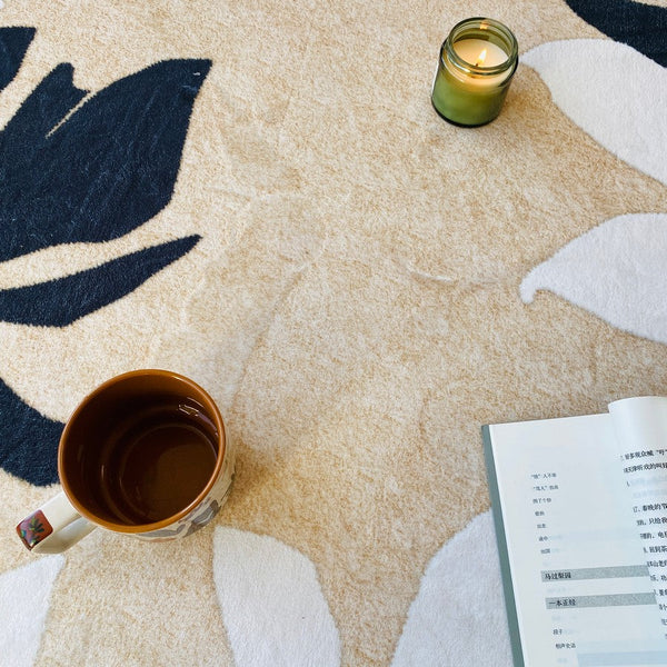 Abstract Contemporary Rugs for Bedroom, Modern Round Rugs under Coffee Table, Circular Rugs for Dining Table, Modern Cream Color Rugs for Living Room-HomePaintingDecor