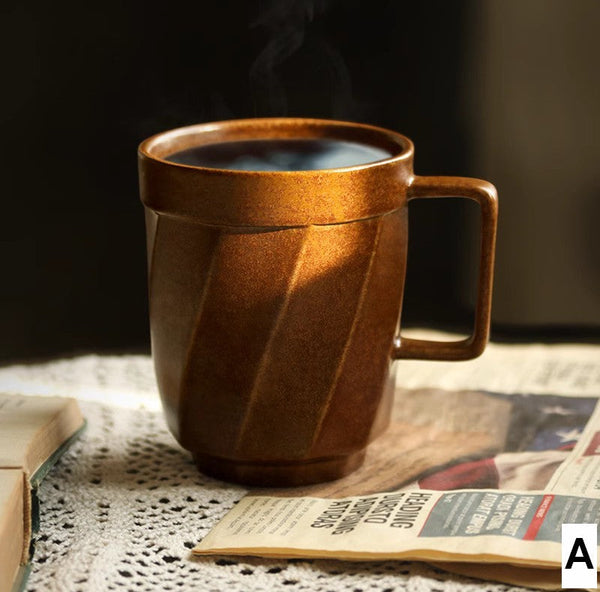 Creative Brown Green Blue Black Ceramic Coffee Mugs, Large Modern Handmade Pottery Coffee Cup, Large Unique Tea Cup, Large Capacity Coffee Mug with Cover-HomePaintingDecor