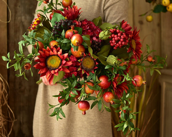 Beautiful Flower Arrangement for Home Decoration, Large Bunch of Pomegranate Branch, Table Centerpiece, Real Touch Artificial Floral for Dining Room-HomePaintingDecor