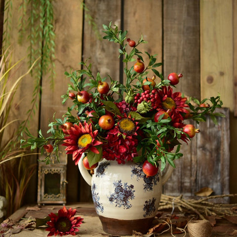 Beautiful Flower Arrangement for Home Decoration, Large Bunch of Pomegranate Branch, Table Centerpiece, Real Touch Artificial Floral for Dining Room-HomePaintingDecor