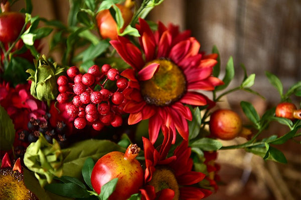 Beautiful Flower Arrangement for Home Decoration, Large Bunch of Pomegranate Branch, Table Centerpiece, Real Touch Artificial Floral for Dining Room-HomePaintingDecor