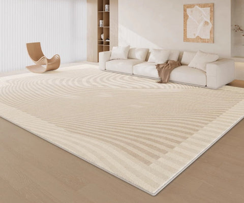 Cream Color Rugs under Dining Room Table, Abstract Area Rugs for Living Room, Geometric Contemporary Modern Rugs Next to Bed, Modern Carpets for Kitchen-HomePaintingDecor