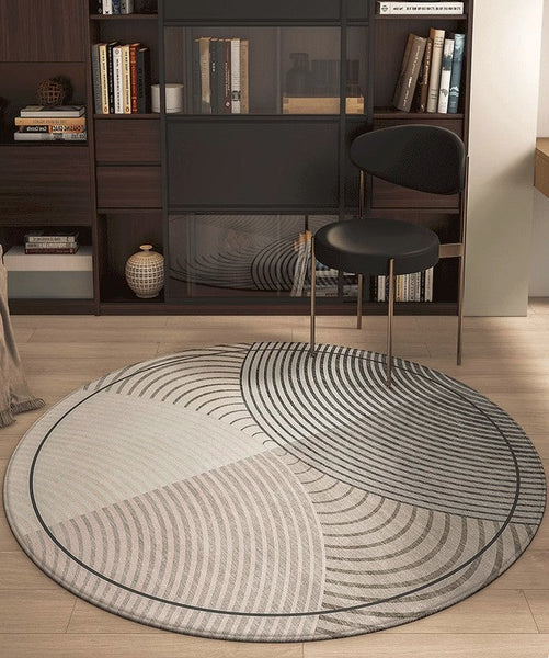 Circular Area Rugs for Bedroom, Modern Rugs for Dining Room, Abstract Contemporary Round Rugs under Chairs, Geometric Modern Rugs for Living Room-HomePaintingDecor