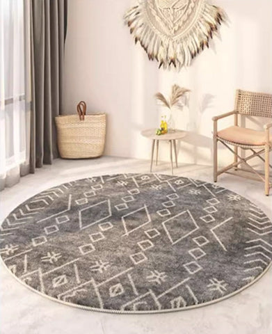 Geometric Modern Rugs for Bedroom, Circular Modern Rugs under Sofa, Modern Round Rugs under Coffee Table, Abstract Contemporary Round Rugs-HomePaintingDecor