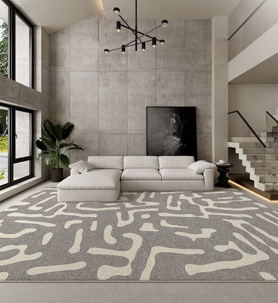 Modern Rugs for Living Room, Gray Modern Rugs for Bedroom, Large Geometric Rugs, Contemporary Area Rugs for Dining Room-HomePaintingDecor