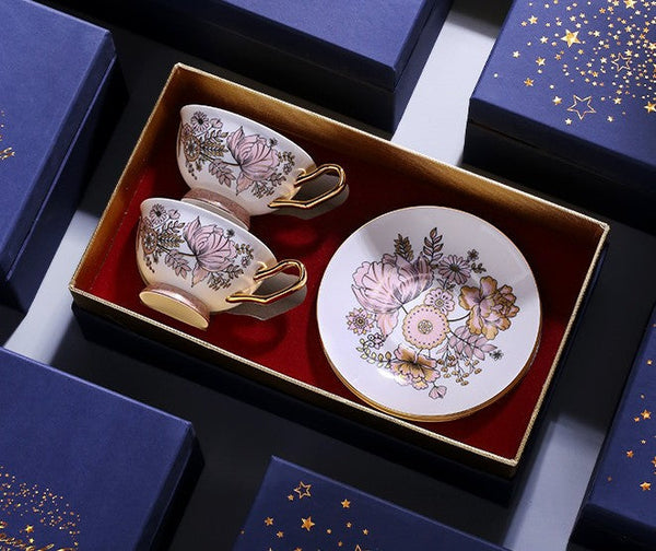 Afternoon British Tea Cups, Unique Iris Flower Tea Cups and Saucers in Gift Box, Elegant Ceramic Coffee Cups, Royal Bone China Porcelain Tea Cup Set-HomePaintingDecor