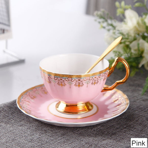 Unique British Tea Cup and Saucer in Gift Box, Pink Blue White Porcelain Tea Cup Saucer Set, Elegant British Ceramic Coffee Cups for Traditional Afternoon Tea-HomePaintingDecor
